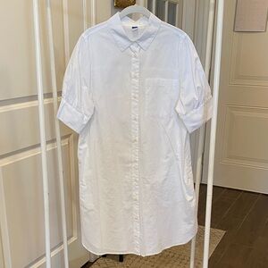 100% Cotton White Short Sleeve Button Down Shirt Dress